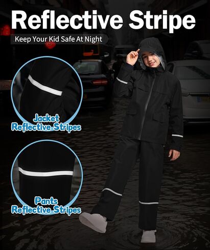 SWISSWELL Boys Rain Gear Waterproof Rain Jackets and Pants Kid Rain Gear Suit Lightweight for Camping Biking Outdoor in Kuwait