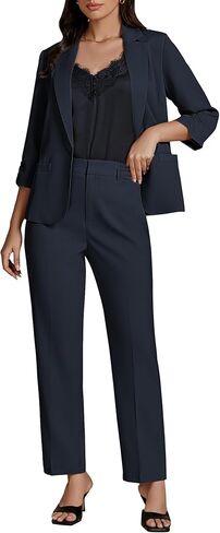 Luvamia بانت الدعاوى للنساء متأنق 2 قطعة الأعمال ملابس غير رسمية 3/4 كم السترة مستقيم الساق بانت مجموعات مكتب العمل in Kuwait