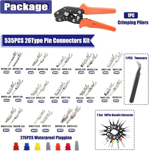 21 نوع 290 ​​قطعة مجموعة موصلات الدبابيس، طرف سلك كهربائي للسيارة 1/1.5/1.8/2.2/2.8/3.5 مم دبابيس كهربائية للسيارات، إزالة الأسلاك، قابس غير معزول in Kuwait