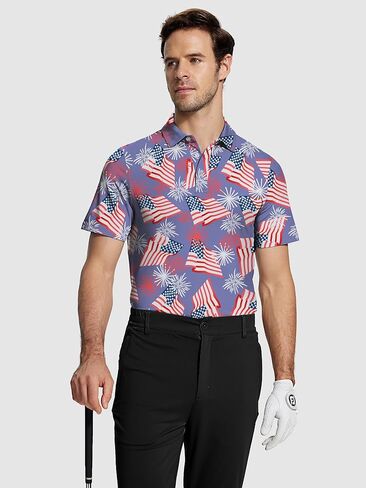 Mens Golf Shirt Short Sleeve Funny Print Golf Polo Shirts for Men Lightweight Dry Fit Quick Dry Collared Golf Polos in Kuwait