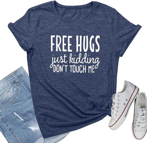 YITAN Women Cute Short Sleeve Tees Free HUGS Graphic T Shirts in Kuwait