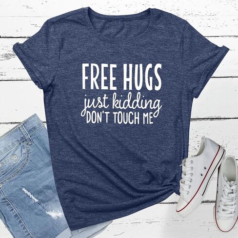 YITAN Women Cute Short Sleeve Tees Free HUGS Graphic T Shirts in Kuwait