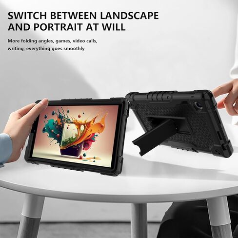 for TCL Tab 8 Plus Tablet/for TCL Tab 8 WiFi 9132X / LE 9137W Tablet Case Soft Silicone Rubber Had Back Shell Protection Shockproof Kids Friendly Built in Stand Shoulder Strap (Black+Black) in Saudi Arabia