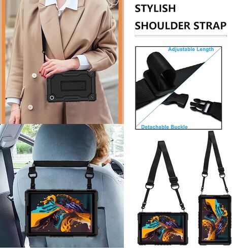 for TCL Tab 8 Plus Tablet/for TCL Tab 8 WiFi 9132X / LE 9137W Tablet Case Soft Silicone Rubber Had Back Shell Protection Shockproof Kids Friendly Built in Stand Shoulder Strap (Black+Black) in Saudi Arabia
