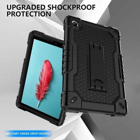 for TCL Tab 8 Plus Tablet/for TCL Tab 8 WiFi 9132X / LE 9137W Tablet Case Soft Silicone Rubber Had Back Shell Protection Shockproof Kids Friendly Built in Stand Shoulder Strap (Black+Black) in Saudi Arabia