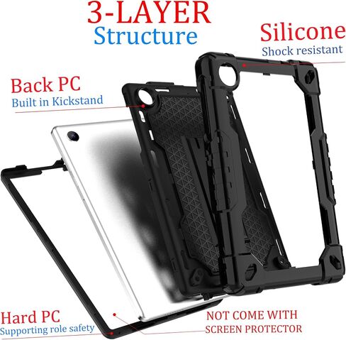 for TCL Tab 8 Plus Tablet/for TCL Tab 8 WiFi 9132X / LE 9137W Tablet Case Soft Silicone Rubber Had Back Shell Protection Shockproof Kids Friendly Built in Stand Shoulder Strap (Black+Black) in Saudi Arabia