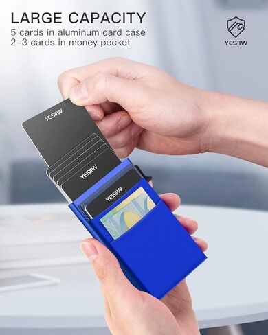 محفظة YESIIW للرجال، محفظة صغيرة للرجال مع مشبك نقود، محافظ رفيعة للرجال مزودة بحامل بطاقات RFID، حافظة بطاقات ائتمان معدنية منبثقة للنقود والعملات المعدنية، أسود in Kuwait