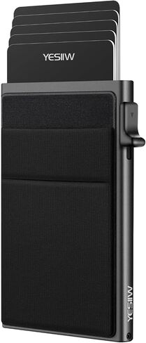 YESIIW Wallet for Men, Minimalist Wallet for Men with Money Clip, Slim Card Holder Mens Wallets RFID Blocking, Pop Up Metal Wallet Credit Card Case for Cash and Coins, Black in Saudi Arabia
