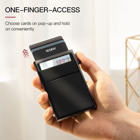 YESIIW Wallet for Men, Minimalist Wallet for Men with Money Clip, Slim Card Holder Mens Wallets RFID Blocking, Pop Up Metal Wallet Credit Card Case for Cash and Coins, Black in Saudi Arabia