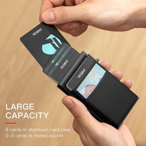 YESIIW Wallet for Men, Minimalist Wallet for Men with Money Clip, Slim Card Holder Mens Wallets RFID Blocking, Pop Up Metal Wallet Credit Card Case for Cash and Coins, Black in Saudi Arabia