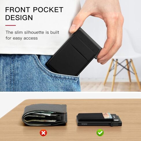 YESIIW Wallet for Men, Minimalist Wallet for Men with Money Clip, Slim Card Holder Mens Wallets RFID Blocking, Pop Up Metal Wallet Credit Card Case for Cash and Coins, Black in Saudi Arabia