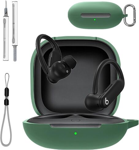 for Beats Powerbeats Pro 2 Case Cover with Cleaner Kit, Soft Skin Silicone Case Cover with Keychain and Lanyard，Full Protective Case for Men and Women-Green in Kuwait