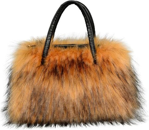 Furry Tote Bag Soft Faux Fur Bags Lightweight Travel Bags Cute Madam Plush Purses in Kuwait
