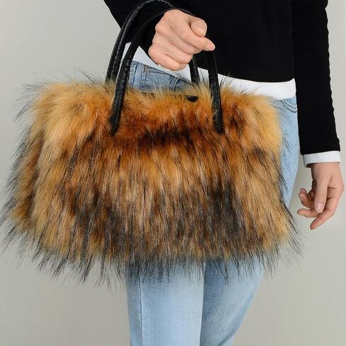 Furry Tote Bag Soft Faux Fur Bags Lightweight Travel Bags Cute Madam Plush Purses in Kuwait