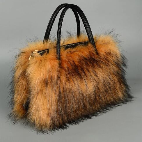 Furry Tote Bag Soft Faux Fur Bags Lightweight Travel Bags Cute Madam Plush Purses in Kuwait
