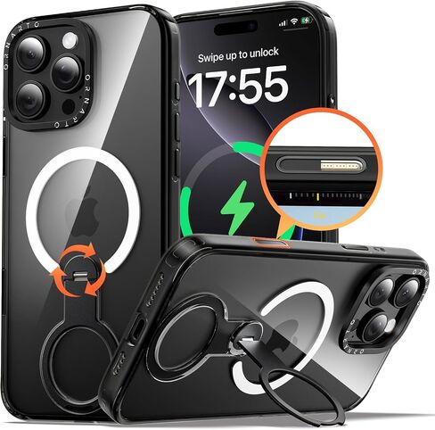 ORNARTO Loop360 for iPhone 16 Pro Max Case, Compatible with MagSafe and Camera Control, High-Transparency Phone Cover with 360° Rotating Stand, Military-Grade Protection, Gold in Saudi Arabia