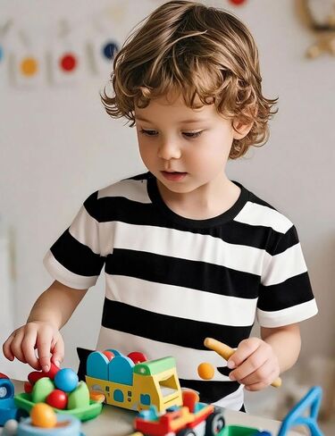 COSLAND Boys and Toddlers' Short Sleeve Striped T-Shirt, Cotton, Kids' Crew Neck Tee, 2T-Large in Kuwait