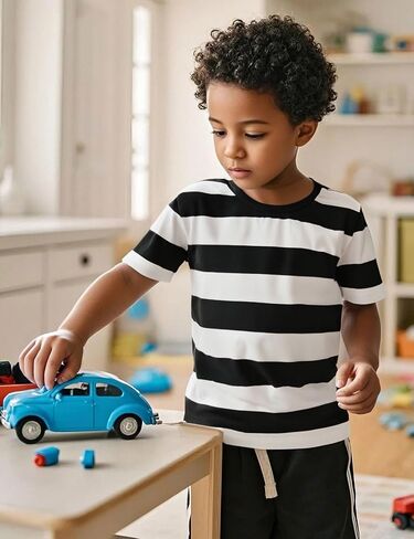 COSLAND Boys and Toddlers' Short Sleeve Striped T-Shirt, Cotton, Kids' Crew Neck Tee, 2T-Large in Kuwait