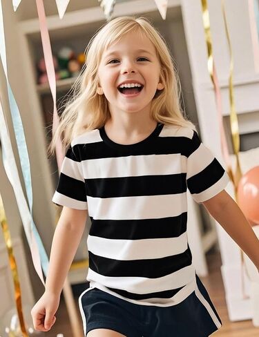 COSLAND Boys and Toddlers' Short Sleeve Striped T-Shirt, Cotton, Kids' Crew Neck Tee, 2T-Large in Kuwait