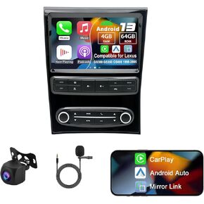 Android 13 Double Din Car Radio Compatible with Lexus GS300 GS350 GS400 1998-2005, 4G+64G 9" Touch Screen Car Stereo with Wireless Carplay Android Auto GPS WiFi Mic Backup Camera
