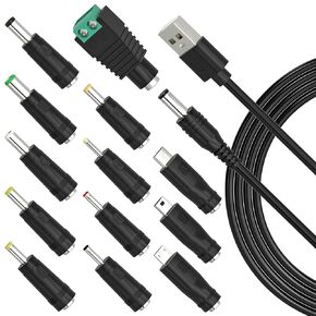 5V Universal DC Power Cable USB to DC Charging Cord 13 Interchangeable Plugs Connectors for Webcam Router Toy RecorderBluetooth Speaker Scanner DVR Hard Disk Box USB-HUB