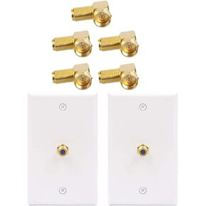 VCE 5-Pack 90 Degree Coaxial Connector, Right Angle F-Type RG6 Male to Female Adapter Bundle with 2-Pack 3GHz Gold-Plated F Type RG6 Keystone Jack Insert Wall Plate
