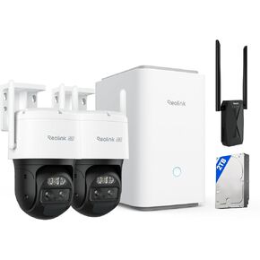 Reolink WiFi Camera System مع حزمة WiFi Extender ، 8MP 4K كاميرا WiFi PTZ ثنائية العدسة ، Home Hub Pro مع 2TB HDD ، موسع WiFi مزدوج النطاق لدعم إشارة wifi