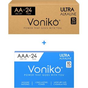 Voniko - Premiun Grade Alkaline Batteries - AA Battery 24 Pack & AAA Battery 24 Pack - Ultra Long Lasting, Leakproof 1.5v Batteries