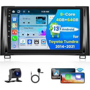 8Core 4+64G Car Radio Stereo for Toyota Tundra 2014-2021, Wireless Carplay Android Auto DSP, Android 13, 9 inch 1280 * 720 Touch Screen Bluetooth 5.0 Car Radio GPS WiFi Dual USB Backup Camera