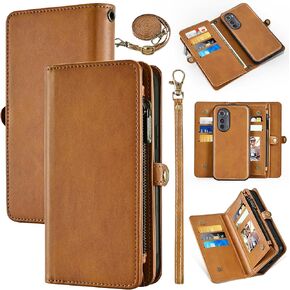 Wallet Case for Motorola Moto Edge 2022/MotoEdge 5G UW 2022 with Detachable Phone Case, Wrist Strap Shoulder Strap, Retro Leather Stand Cell Phone Cover for Gen 3 XT2205-1 XT2205-2 6.6 Brown