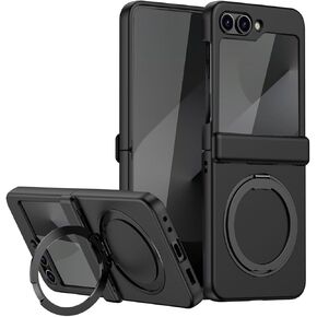 for Samsung Galaxy Z Flip 6 Case Magnetic with Hinge Protection &Kickstand [Compatible with MagSafe],Magnetic Ring Stand Slim Protective Phone Case Cover for Galaxy Z Flip 6 (Black)