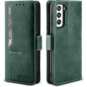Qoosan Galaxy S21 Wallet Case with Card Stand Stand Stand Leather Leather Folio Flip Cover Cover Slim Phone Case for Women Men ، Burgundy