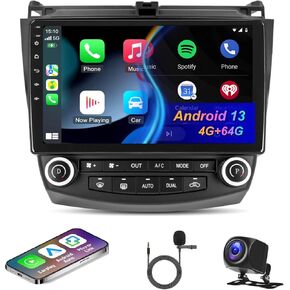 【4+64G】 10 inch Android 13 Car Stereo Radio for Honda Accord 7th 2003 2004 2005 2006 2007, Wireless CarPlay &Android Auto Radio, Support WiFi GPS Navigation BT FM+AHD Backup Camera&Mic