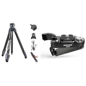 NEEWER LITETRIP LT32 62" Travel Tripod Carbon Fiber with ±15° Leveling Base, Detachable Center Axis, Fast Flip Buckle, GP67 Backpack Camera Clip Mount with Square QR Plate Included