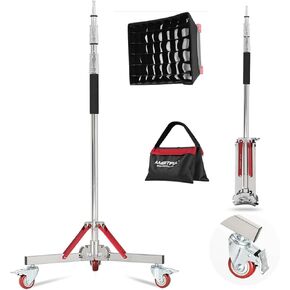 AMBITFUL Heavy Duty Light Stand with Casters with 35.5cm x 29.5cm LED Panel Light Softbox + Honeycomb Grid