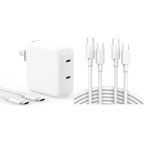 67W Dual Port USB C Power Adapter Bundle with 2 Pack 6.6ft USB C to USB C Cable