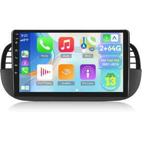 EKAT [2G+64G] Radio for Fiat 500 2007-2015, Android Fiat 500 Car Stereo with 9 inch Touch Screen, Wireless Carplay/Android Auto/1080P/Bluetooth/WiFi +AHD Backup Camera
