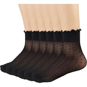 Mcool Mary 12 Pairs Women's Sheer Ruffle Socks Nude Stocking Summer Ultra Thin Cool See Through Silk Cute Ankle Socks for Women