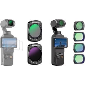 NEEWER Variable ND2-ND32 & ND64-ND512 Kit and Magnetic Effect Filter Set Compatible with DJI OSMO Pocket 3, 4 Pack 8X Star/Blue Streak Anamorphic/Light Pollution Reduction/Black Diffusion 1/4 Filters