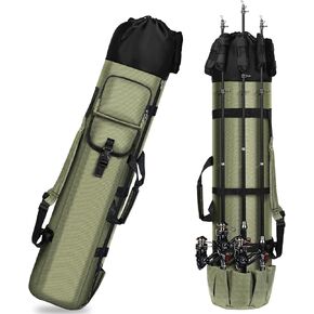 Fishing Bag Fishing Rod Case, Oxford Portable Folding Fishing Pole Bag Large Capacity Outdoor Waterproof Tackle Storage Travel Backpack Carry Organizer Fishing Accessories for Fishing Hiking, Green