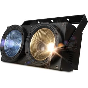 SHEHDS Blinder Lights 200W COB 2 Eyes Stage Wash Lights Cool White+Warm White 90° Beam Angel Audience Lights Casting Aluminum Shell Sound Activated DMX512 Strobe Par Light for Church DJ Party
