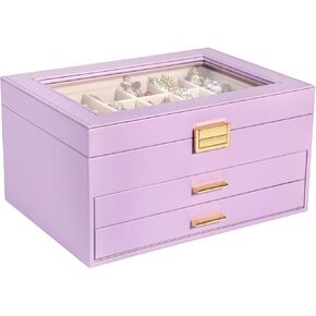 Voova Jewelry Box Organizer for Women Girls, 2 Layer Large Men Jewelry Storage Case, PU Leather Display Jewellery Holder with Removable Tray for Necklace Earrings Rings Bracelets, Vintage Gift,Apricot