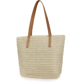 Womens Large Straw Beach Tote Bag Handmade Woven Shoulder Bag Handbag Purse for Summer