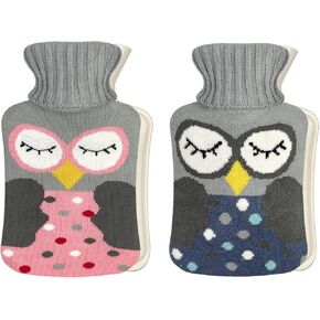 2L Hot Water Bottle with Cover Large Cute Rubber Hot Water Bag (Pack of 2) for Pain Relief, Cramps, Warm, Hot and Cold Therapy, Blue Penguin and Pink Penguin