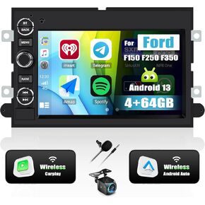 [4+64G] 8-Core Android 13 Car Stereo for Ford F150 F250 F350 with Wireless Carplay&Android Auto,7 Inch Car Radio with Mirror Link Bluetooth FM/RDS WiFi GPS Navigation SWC Dual USB+AHD Backup Camera