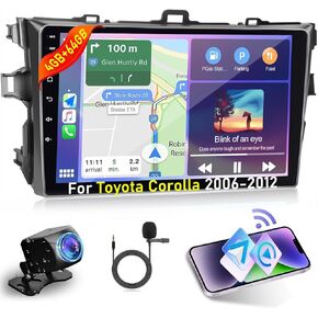 [4+64G] NHOPEEW Android 13 Car Radio for Toyota Corolla 2006-2012 - Wireless Carplay and Android Auto - 9 Inch 1280 * 720 HD Touch Screen Car Stereo - 32 EQ/WiFi/GPS/SWC + AHD Backup Camera