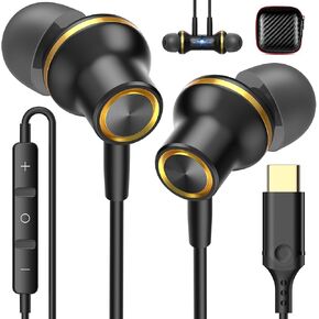 سماعات USB C سماعات USB Type-C للأذن لـ iPad 10th Generation iPhone 16 15 Pro iPad A16 11th Gen السلكية مع سماعات مكافحة التحكم في مستوى الميكروفون عزل HIFI HIFI لسماعات Samsung S21 S23