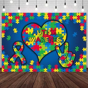 7x5ft Autism Awareness Backdrop Puzzle Piece Love Heart April Autism Awareness Photography Background Accept Understand Autism Party Decorations Banner Photo Studio Props
