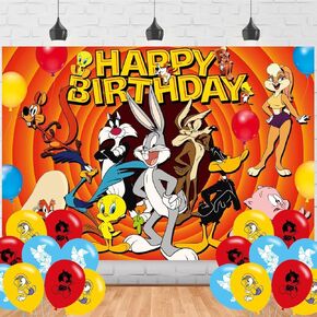 Tunes of Looney Birthday Backdrop,Tunes of Looney Poster for Baby Bugs Bunny Theme Party Decorations Birthday Supplies Background Studio Shoot Photo Props