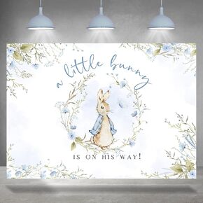 Bunny تحت عنوان Baby Backdrop for Boys Blue Floral Rabbit Easter Photiter Background Newbolbly Birthday Party Decoraion Supplies Cake Table Photo Banner Baoth Studio Props 7x5ft